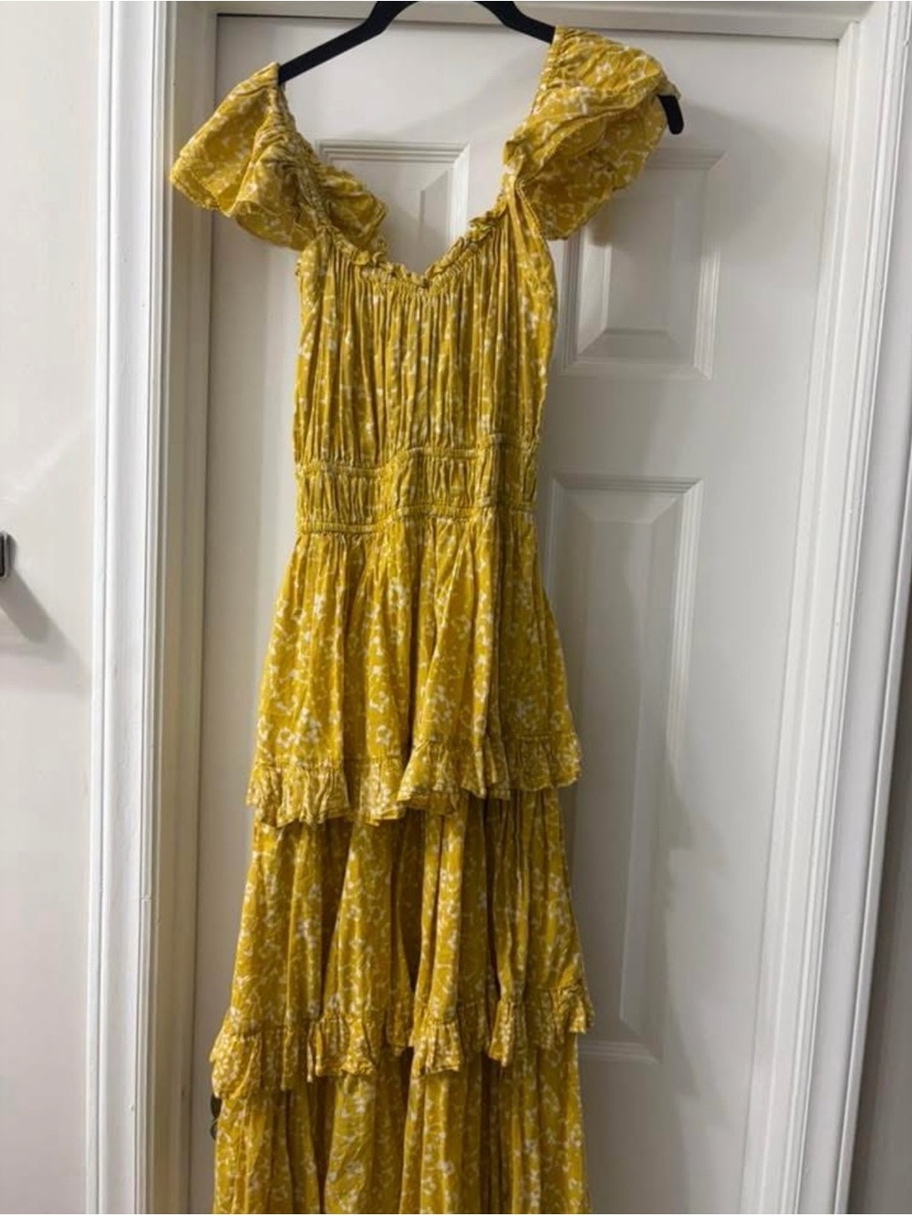 Cleobella Yellow Floral Ruffled Tiered Maxi Dress